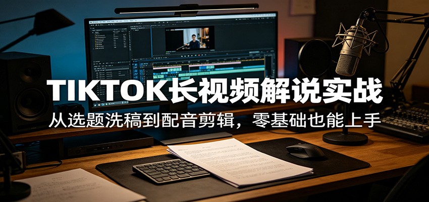TIKTOK长视频解说实战：从选题洗稿到配音剪辑，零基础也能上手|无忧资源社