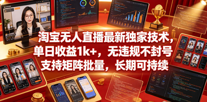 淘宝无人直播最新独家技术，单日收益1k+，无违规不封号，支持矩阵批量，长期可持续【揭秘】|无忧资源社