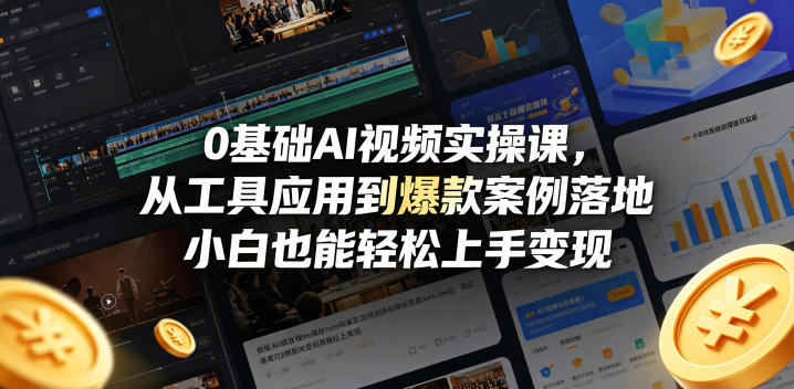 0基础AI视频实操课，从工具应用到爆款案例落地，小白也能轻松上手变现|无忧资源社