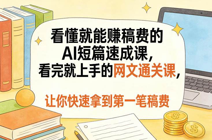看懂就能賺稿费的AI短篇速成课，看完就上手的网文通关课，让你快速拿到第一笔稿费（更新5月）|无忧资源社