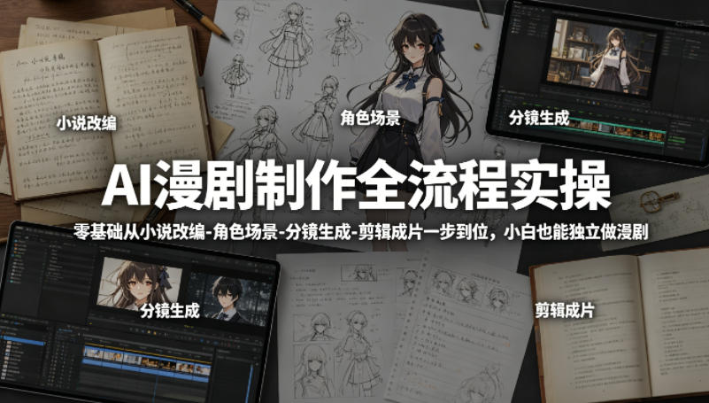 AI漫剧制作全流程实操，零基础从小说改编-角色场景-分镜生成-剪辑成片一步到位，小白也能独立做漫剧|无忧资源社