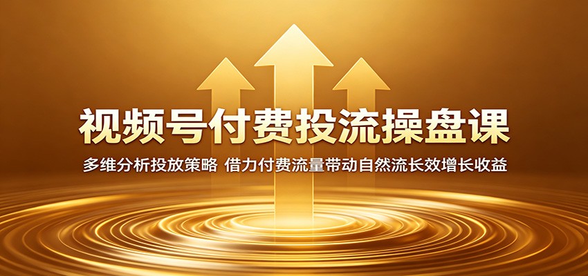 视频号付费投流操盘课：多维分析投放策略，借力付费流量带动自然流长效增长收益|无忧资源社