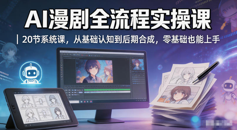 AI漫剧全流程实操课｜20节系统课，从基础认知到后期合成，零基础也能上手|无忧资源社