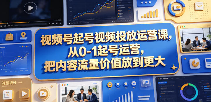 视频号起号视频投放运营课，从0-1起号运营，把内容流量价值放到更大|无忧资源社