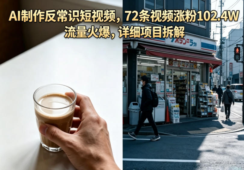 AI制作反常识短视频，72条视频涨粉102.4W，流量火爆，详细项目拆解|无忧资源社