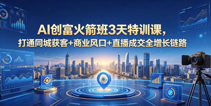 AI创富火箭班3天特训课，打通同城获客+商业风口+直播成交全增长链路，2026年4月新课|无忧资源社
