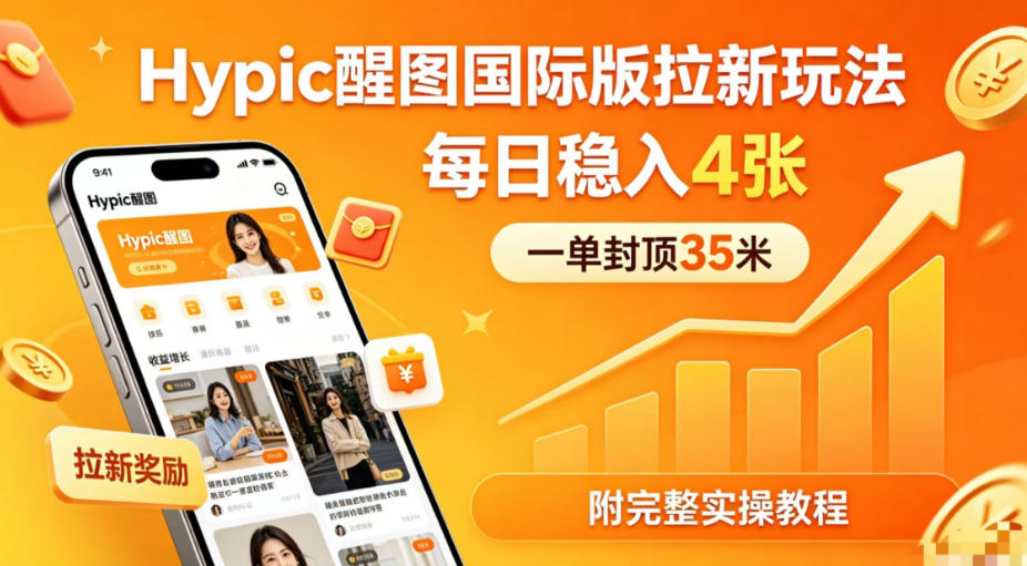 一单封顶35米，实测Hypic醒图国际版拉新玩法，每日稳入4张（附完整实操教程）|无忧资源社