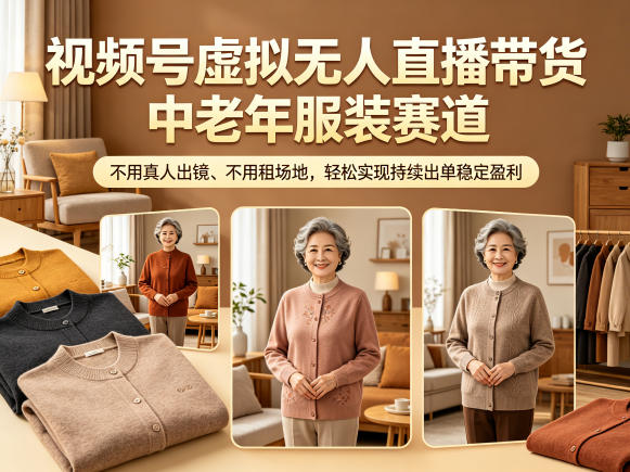 视频号虚拟无人直播带货中老年服装赛道，不用真人出镜、不用租场地，轻松实现持续出单稳定盈利|无忧资源社