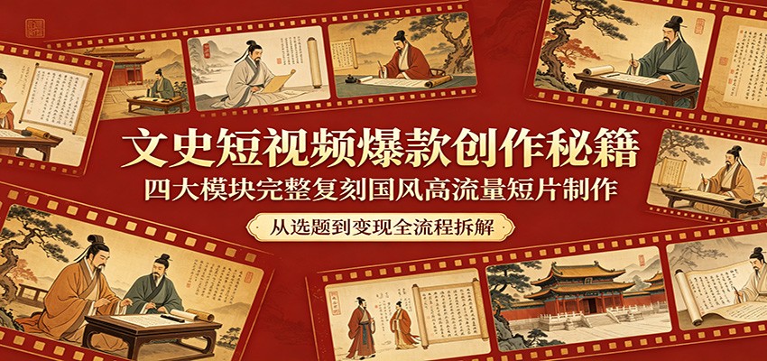 文史短视频爆款创作秘籍：四大模块完整复刻国风高流量短片制作|无忧资源社