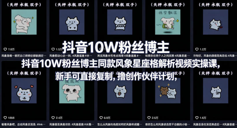 抖音10W粉丝博主同款星座性格解析视频实操课，新手可直接复制，撸创作伙伴计划，分成计划等|无忧资源社