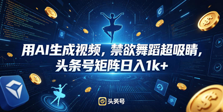 用AI生成视频，禁欲舞蹈超吸睛，头条号矩阵日入1k+|无忧资源社