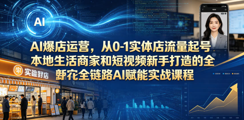 AI爆店运营，从0-1实体店流量起号，本地生活商家和短视频新手打造的全链路AI赋能实战课程|无忧资源社