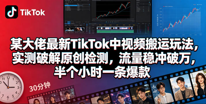 某大佬最新TikTok中视频搬运玩法，实测破解原创检测，流量稳冲破万，半个小时一条爆款|无忧资源社
