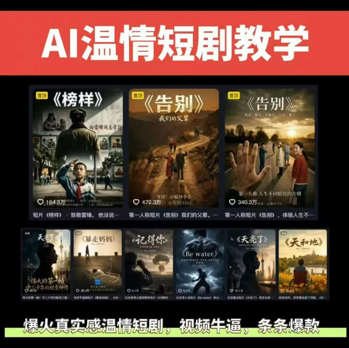 抖音58W粉丝博主的AI温情短剧玩法，条条爆款，伙伴计划+精选独家收益，商单收徒等|无忧资源社