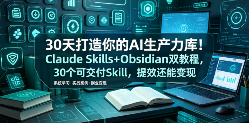 30天打造你的AI生产力库！Claude Skills+Obsidian 双教程，30 个可交付 Skill，提效还能变现|无忧资源社