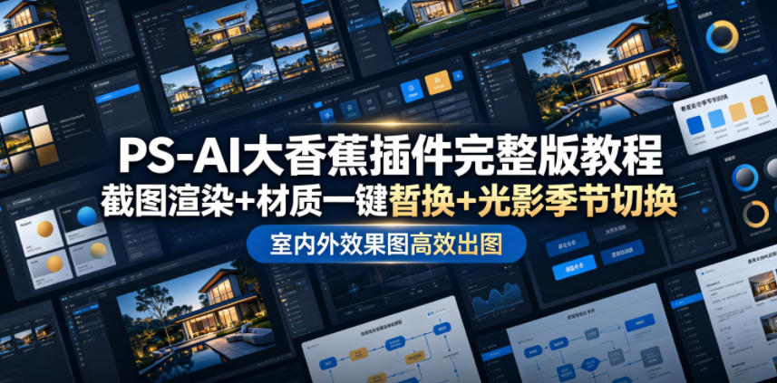 PS-AI大香蕉插件完整版教程，截图渲染+材质一键替换+光影季节切换，室内外效果图高效出图高阶课程|无忧资源社