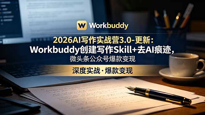 （18995期）2026AI写作实战营3.0-更新：Workbuddy创建写作Skill+去AI痕迹，微头条公众号爆款变现|无忧资源社