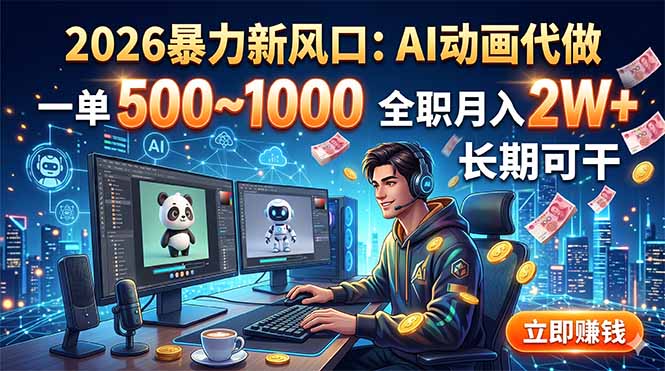 (18993期)2026暴力新风口:AI动画代做,一单500~1000,全职月入2W+,长期可干|无忧资源社