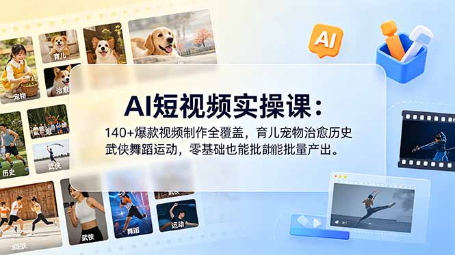 （18781期）AI短视频实操课：140+爆款视频制作全覆盖，育儿宠物治愈历史武侠舞蹈运动，零基础也能批量产出|无忧资源社