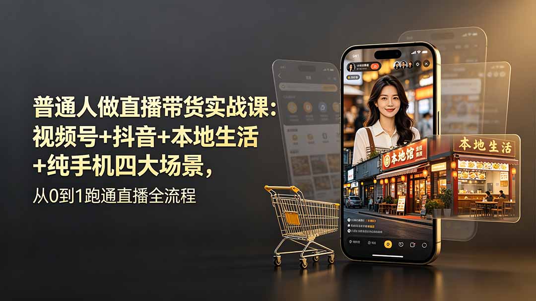 （19111期）普通人做直播带货实战课：视频号+抖音+本地生活+纯手机四大场景，从0到1跑通直播全流程|无忧资源社