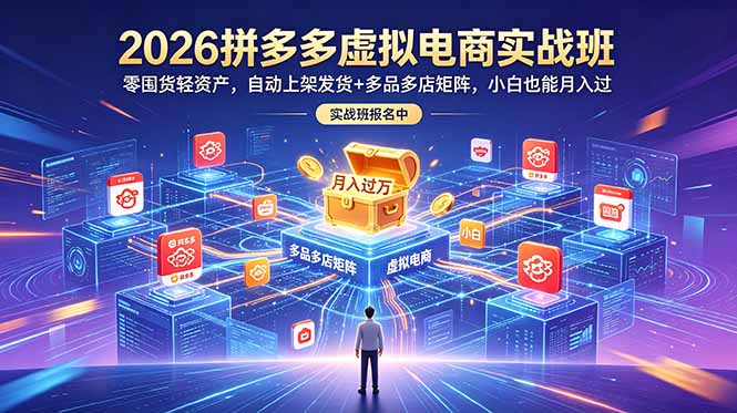 （18879期）2026拼多多虚拟电商实战班：零囤货轻资产，自动上架发货+多品多店矩阵，小白也能月入过万|无忧资源社