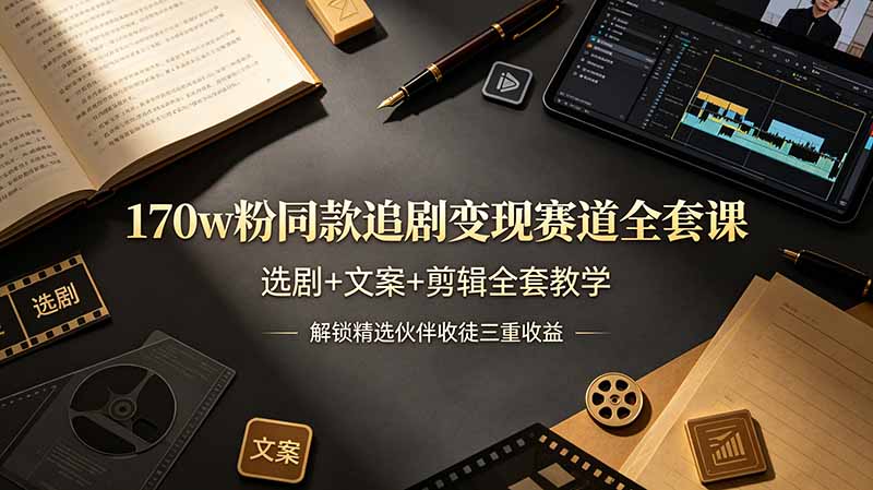 （19123期）170w粉博主同款追剧变现赛道全套课，选剧+文案+剪辑全套教学，解锁精选伙伴收徒三重收益|无忧资源社