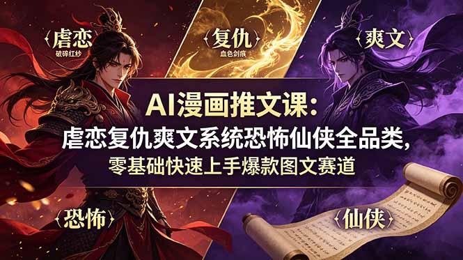（19060期）AI漫画推文课：虐恋复仇爽文系统恐怖仙侠全品类，零基础快速上手爆款图文赛道|无忧资源社