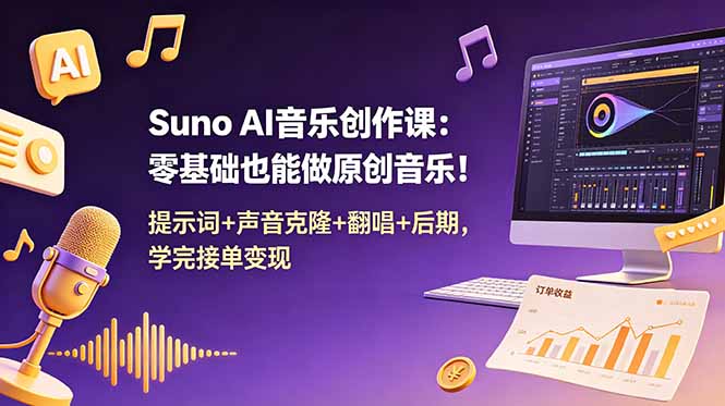 (18945期) Suno AI音乐创作课:零基础也能做原创音乐!提示词+声音克隆+翻唱+后期,学完接单变现|无忧资源社