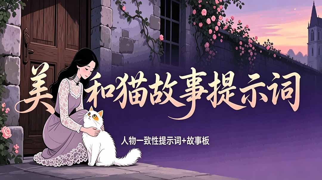 （18909期）美女和猫故事提示词，人物一致性提示词+故事板|无忧资源社