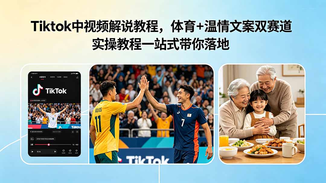 （18910期）Tiktok中视频解说教程，体育+温情文案双赛道实操教程一站式带你落地|无忧资源社