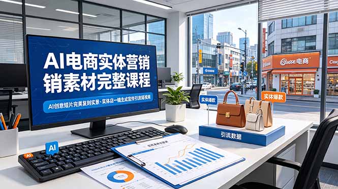 （19076期）AI电商实体营销素材完整课程，AI创意短片完美复刻实景，实体店一键生成宣传引流短视频|无忧资源社