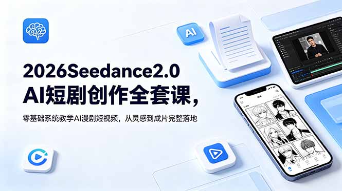 （18958期）2026Seedance2.0AI短剧创作全套课，零基础系统教学AI漫剧短视频，从灵感到成片完整落地|无忧资源社