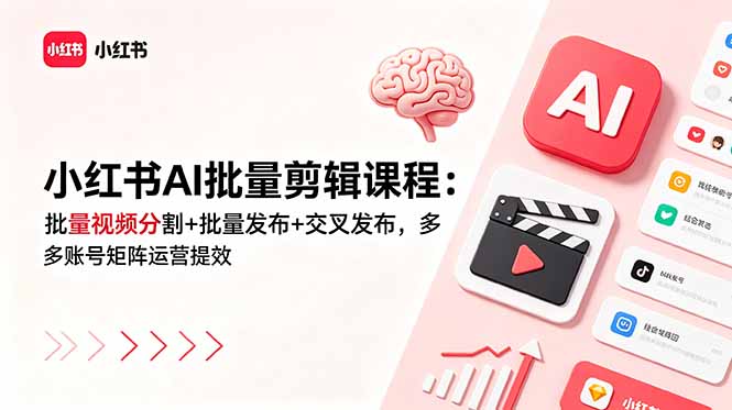 （18959期）小红书AI批量剪辑课程：批量视频分割+批量发布+交叉发布，多账号矩阵运营提效|无忧资源社