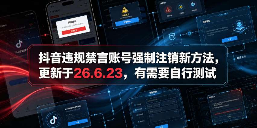 （19015期）抖音违规禁言账号强制注销新方法，更新于26.6.23，有需要自行测试|无忧资源社