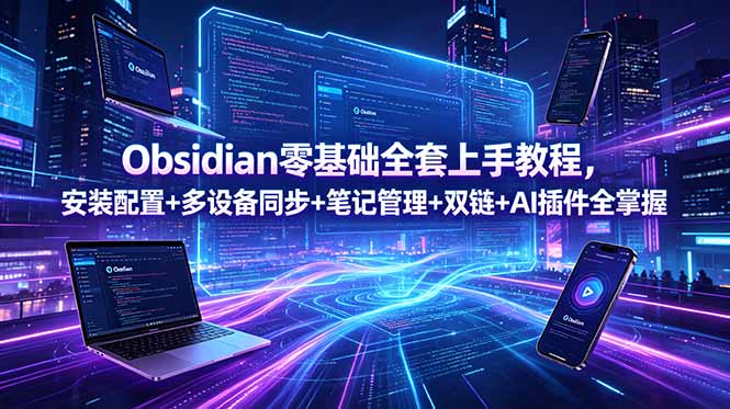 （18797期）Obsidian零基础全套上手教程，安装配置+多设备同步+笔记管理+双链+AI插件全掌握|无忧资源社