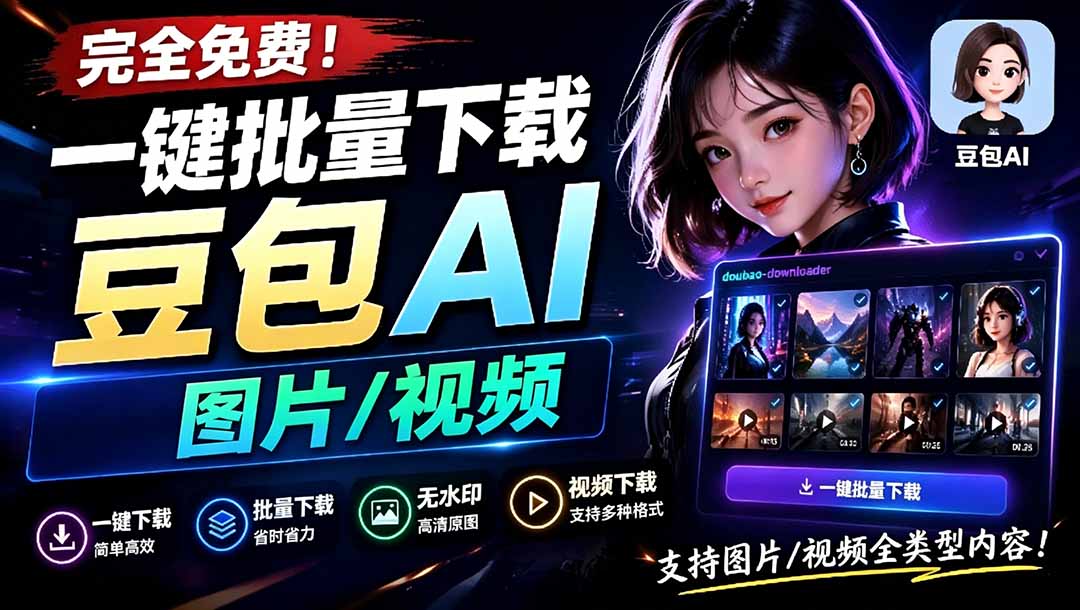 （19107期）Github最新发布！一键批量下载豆包AI无水印图片/视频，简单易用，自动解析提示词，doubao-downloader|无忧资源社