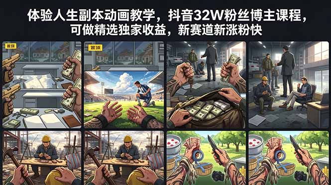 (18826期)体验人生副本动画教学, 抖音32W粉丝博主课程,可做精选独家收益,新赛道新涨粉快|无忧资源社