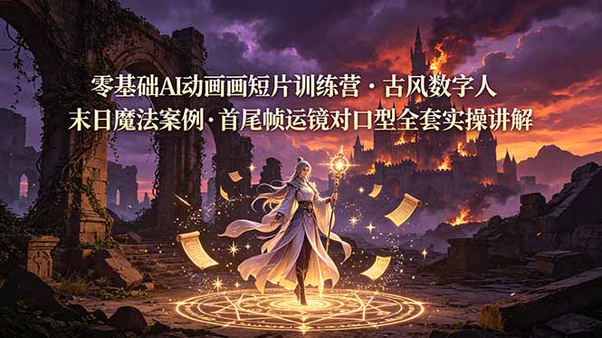 （19078期）零基础AI动画短片训练营，古风数字人末日魔法案例，首尾帧运镜对口型全套实操讲解|无忧资源社