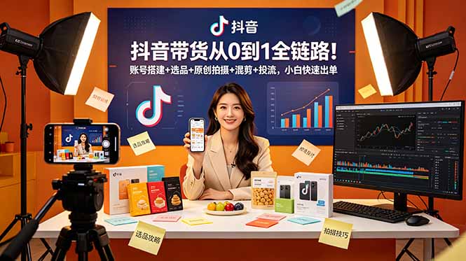（18963期）抖音带货从0到1全链路！账号搭建+选品+原创拍摄+混剪+投流，小白快速出单|无忧资源社