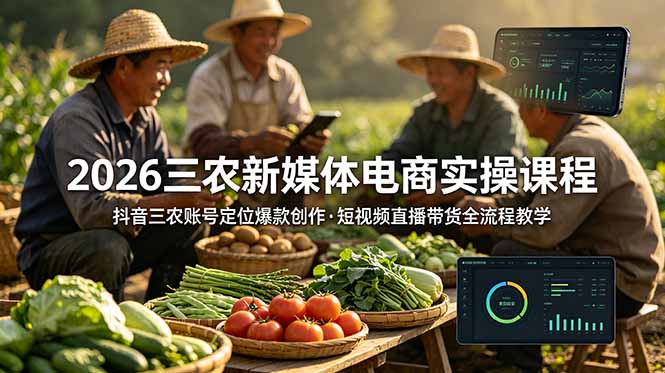 （18991期）2026三农新媒体电商实操课程：抖音三农账号定位爆款创作，短视频直播带货全流程教学|无忧资源社