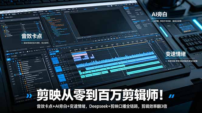 (18867期)剪映从零到百万剪辑师!音效卡点+AI旁白+变速情绪,Deepseek+剪映口播全链路,剪辑效率翻3倍|无忧资源社