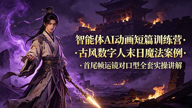 （19114期）智能体AI动画短篇训练营-更新，古风数字人末日魔法案例，首尾帧运镜对口型全套实操讲解|无忧资源社