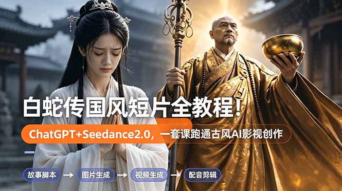 （18737期）白蛇传-国风短片全教程！ChatGPT+Seedance2.0，一套课跑通古风AI影视创作|无忧资源社