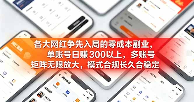 （19092期）各大网红争先入局的零成本副业，单账号日赚 300 以上，多号矩阵可放大，模式合规长久稳定！|无忧资源社