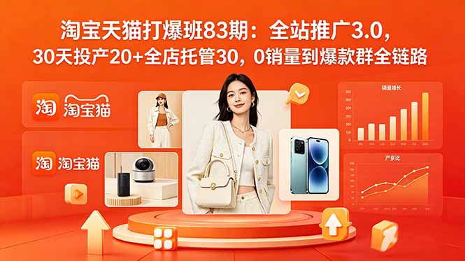 （18920期）2026淘宝天猫打爆班83期：全站推广3.0，30天投产20+全店托管30，0销量到爆款群全链路|无忧资源社