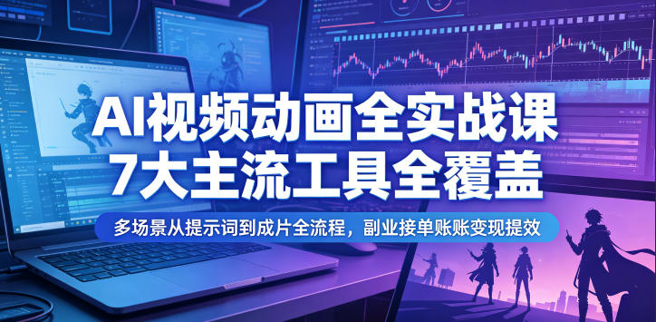AI视频动画全实战课，7大主流工具全覆盖，多场景从提示词到成片全流程，副业接单账号变现提效|无忧资源社