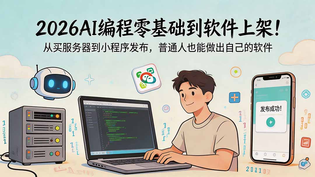 （18905期）2026AI编程零基础到软件上架！从买服务器到小程序发布，普通人也能做出自己的软件|无忧资源社