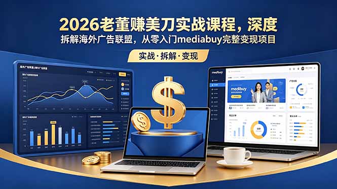 （18935期）2026老董赚美刀实战课程，深度拆解海外广告联盟，从零入门mediabuy完整变现项目|无忧资源社