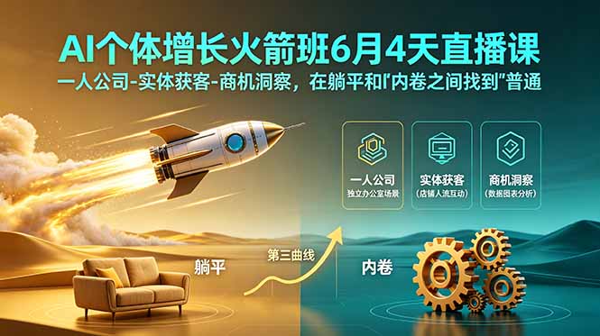 （18939期）AI个体增长火箭班6月4天直播课，一人公司-实体获客-商机洞察，在躺平和内卷之间找到“普通人创收”的第三曲线|无忧资源社
