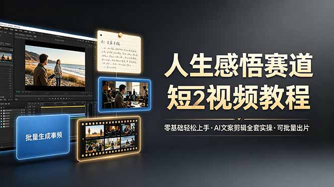 （19115期）人生感悟赛道短视频教程，零基础轻松上手，AI文案剪辑全套实操可批量出片|无忧资源社